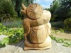 Wooden Buddha Carving - Hand Carved Chinese Laughing Buddha with Leg Up 30cm