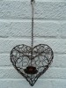 Metal Hanging Heart Tealight Holder - Bronze