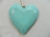 Wooden Hanging Heart Wall Art - String of 3 Shabby Chic Hearts - Duck Egg Blue