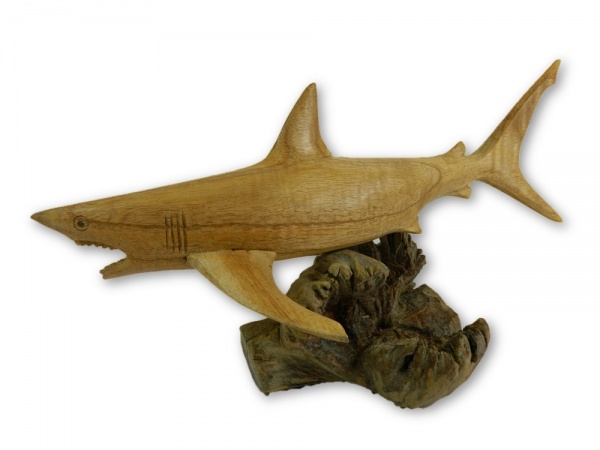 Hand Carving Wooden Great White Shark - 30cm