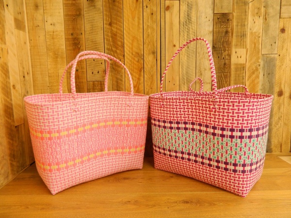 Handmade Recycled Plastic Multi Use Woven Bag - Light/Dark Pink