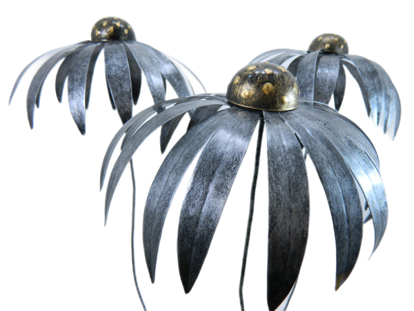XL Metal Echinacea on 1m Stick - Set of 3 -Silver