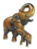 Wooden Elephant Carving - Mother and Baby Elephant Trunk Up