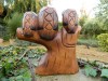 Wooden Owl Carving - Three Owls On High Perch