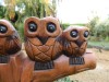 Wooden Owl Carving - Three Owls On High Perch