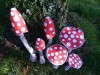 Red Wooden Mushrooms - Set of 6 Large Closed Cup and Flat