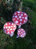 Red Wooden Mushrooms - Set of 6 Large Closed Cup and Flat