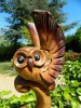 Wooden Owl Carving - Wing Up Owl On Totem