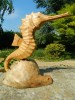 Hand Carving Wooden Sea Horse On Parasite Wood