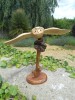 Hand Carved Flying Owl Bird on Stained Parasite Wood