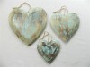 Wooden Hanging Heart Wall Art - Set of 3 Shabby Chic Hearts - Vintage Blue