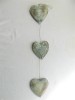 Wooden Hanging Heart Wall Art - String of 3 Shabby Chic Hearts - Vintage Blue