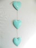 Wooden Hanging Heart Wall Art - String of 3 Shabby Chic Hearts - Duck Egg Blue