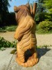 Wooden Bear Carving - Standing Grizzly Bear with Tree 30cm - Natural Finish