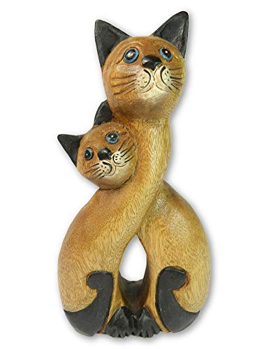 Wooden Cat Carving - Large Cats In Love