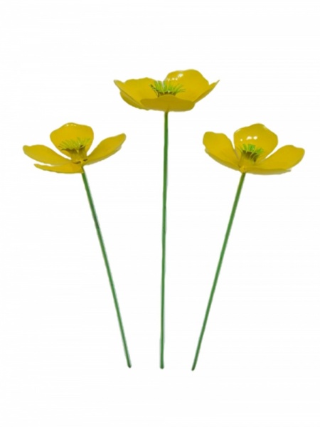 Metal Buttercups on 1m Stick - Set of 3