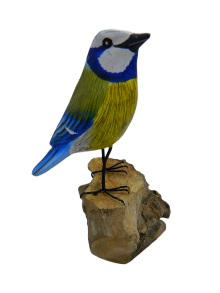 Wooden Painted Bird - Blue Tit