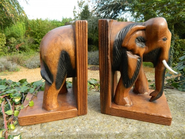 Wooden Elephant Bookend - Stained