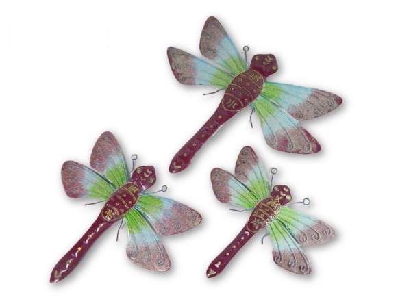 Metal Dragonfly Wall Art - Purple - Set of 3