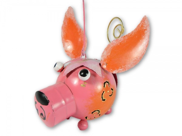 Metal Hanging Animal Tealight Holder - Pig