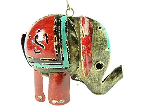 Metal Hanging Animal Tealight Holder - Red Elephant