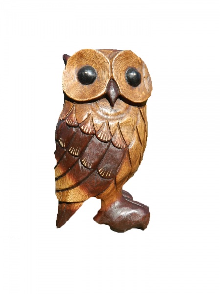 Wooden Owl Carving -Large Standing Owl