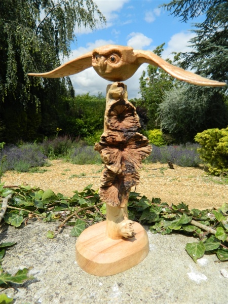 Wooden Owl Carving - Flying Owl Bird on Parasite Wood