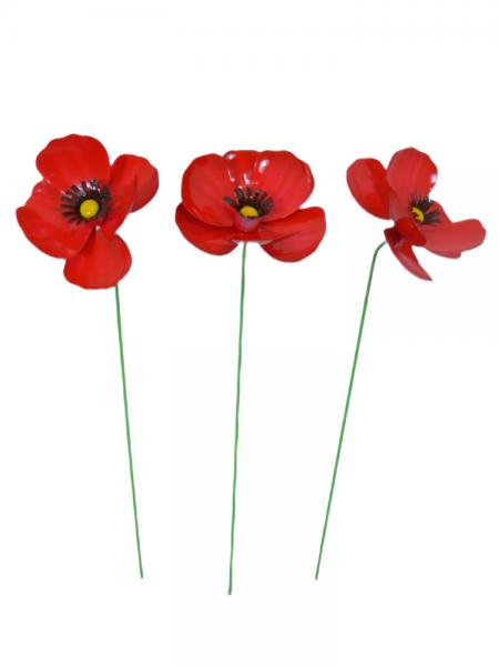 Metal Red Poppy - Three Flowers