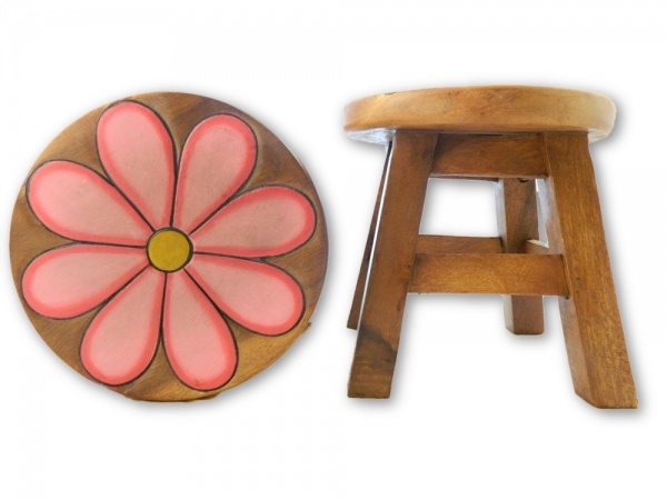 Childrens Wooden Stool - Pink Daisy