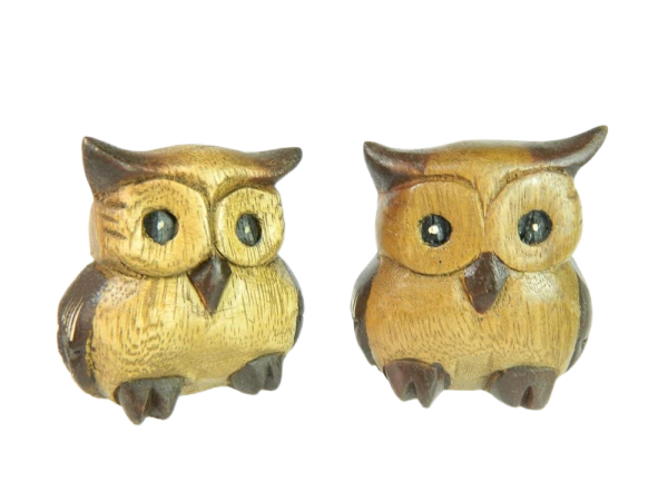 Wooden Owl Carving - Pair of Fat Owls