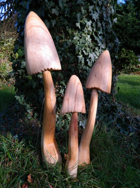 Wooden Closed Cup Mushrooms Large - Set of 3