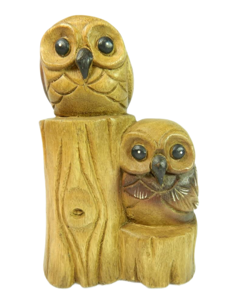 Wooden Owl Carving - Owls On Stump