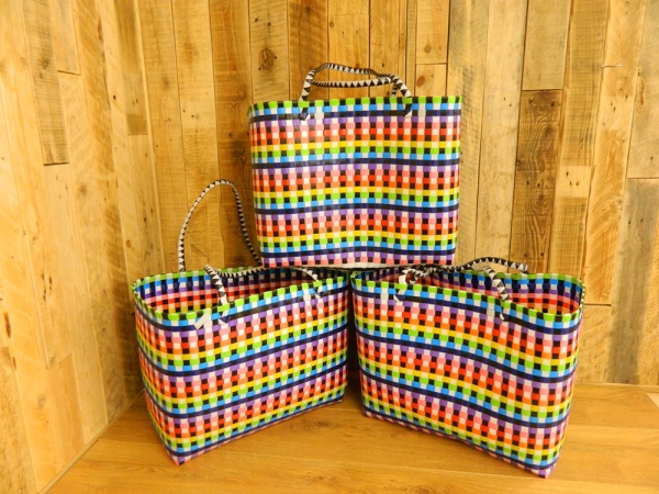 Handmade Recycled Plastic Multi Use Woven Bag - Black/Rainbow