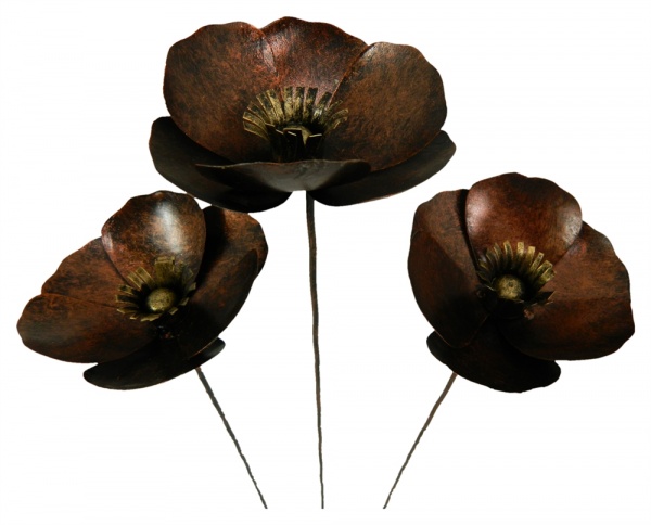 Metal Poppy on 1m Stick - Set of 3 - Bronze