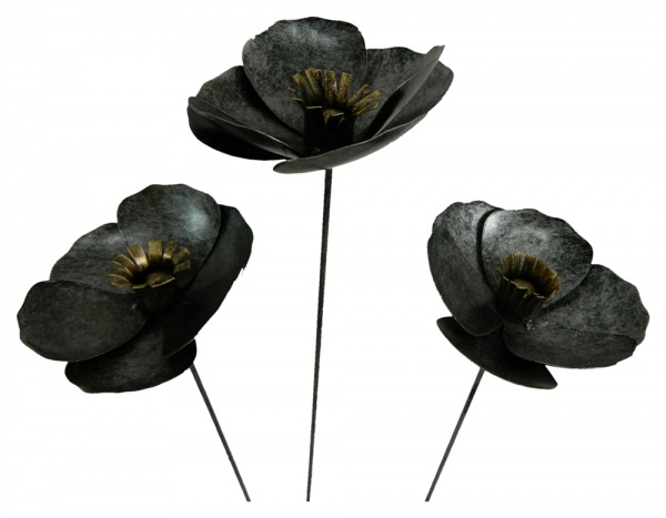 Metal Poppy on 1m Stick - Set of 3 - Silver