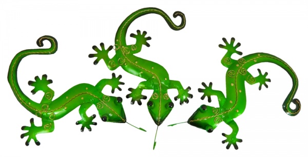 Metal Gecko Wall Art - Green - Set of 3