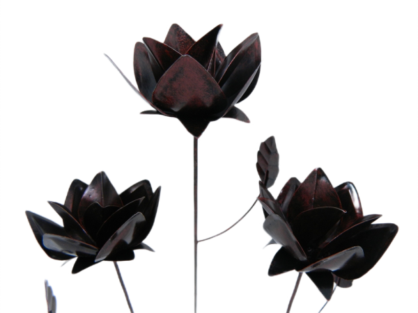 Metal Rose on 1m Stick - Set of 3 - Bronze