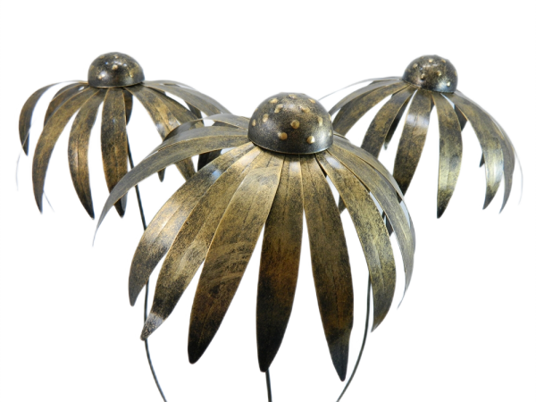 XL Metal Echinacea on 1m Stick - Set of 3 - Gold