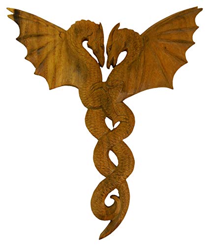 Wooden Dragon Plaque - Entwined Dragons 