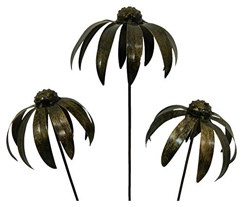Metal Echinaceas on 1m Stick - Set Of 3 - Gold