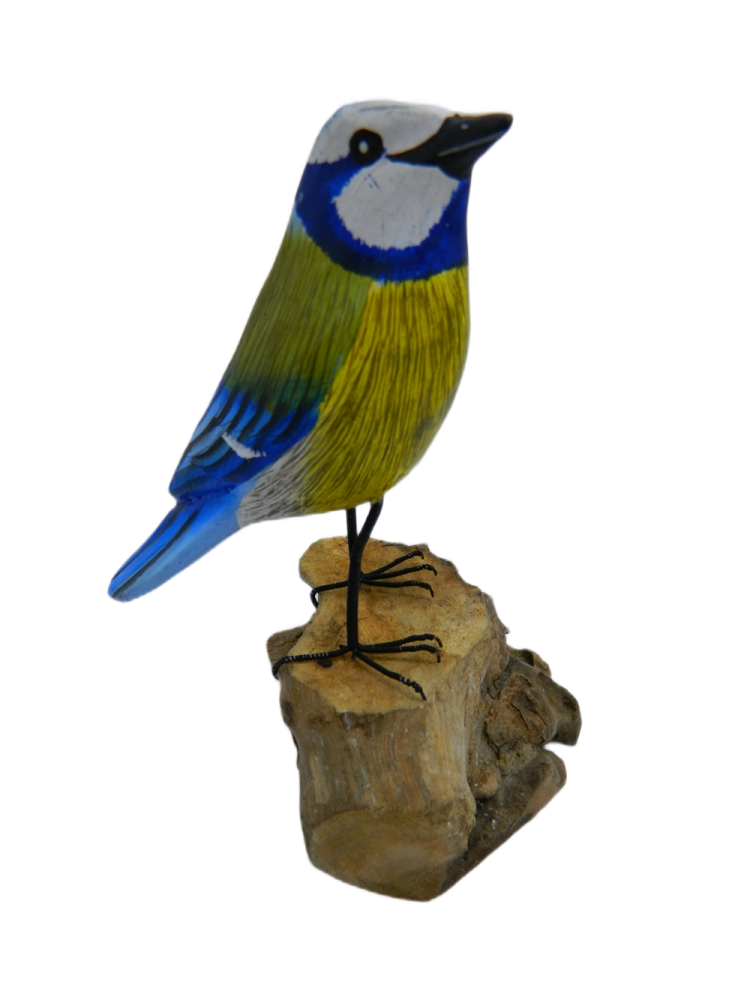 Wooden Painted Bird - Blue Tit