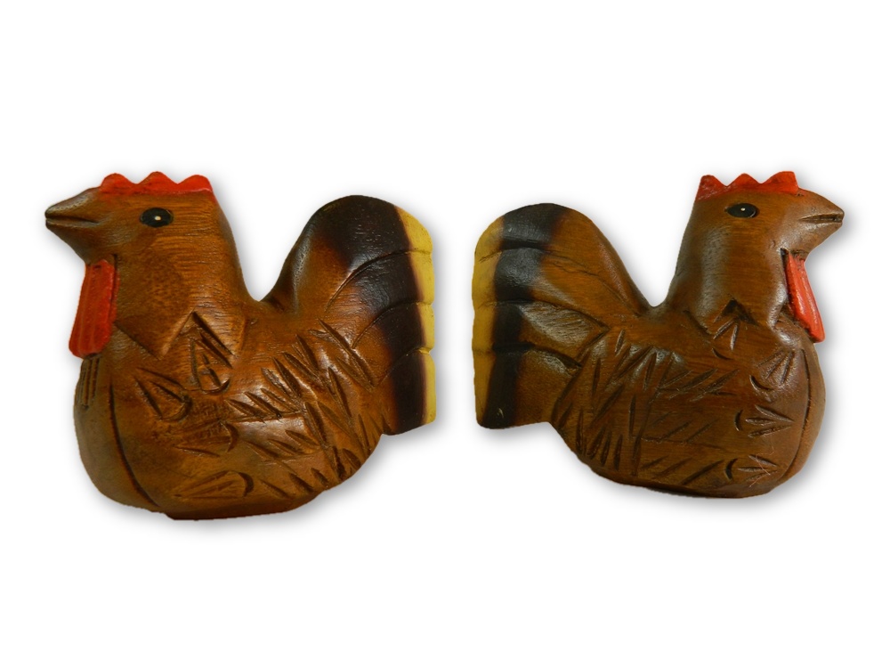 Wooden Pair Of Animals - Pair of Painted Chickens