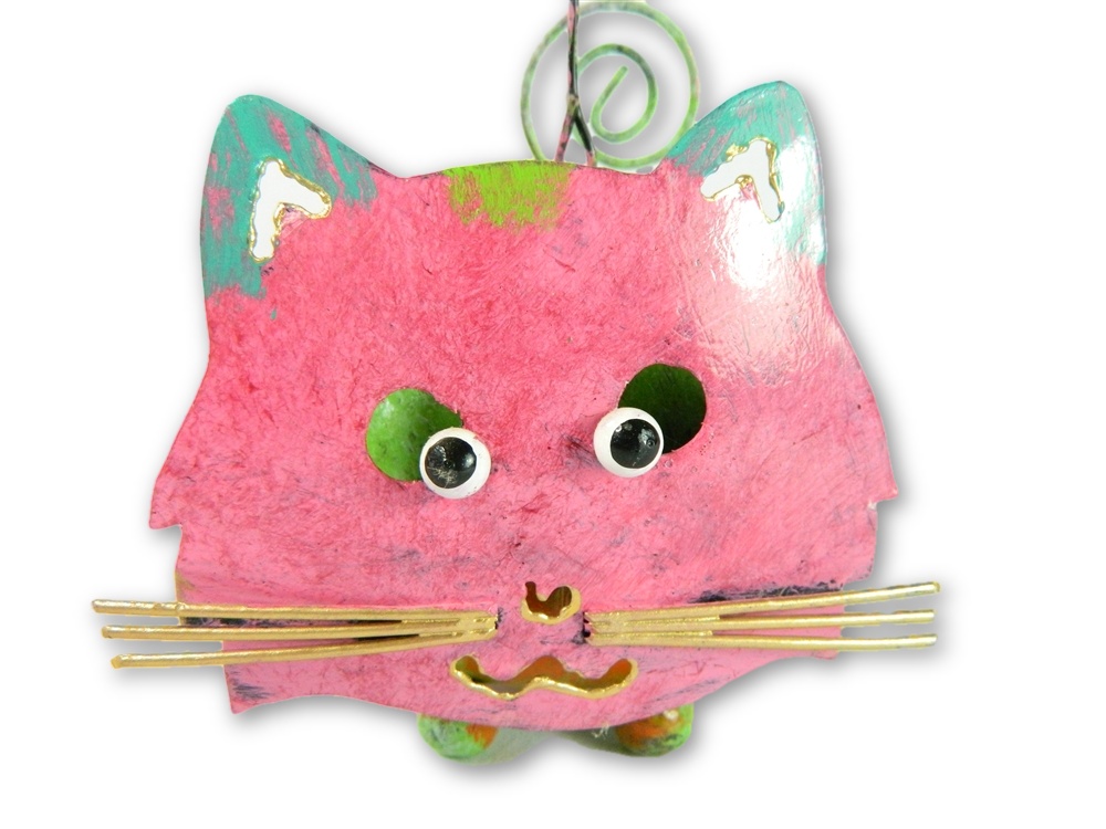 Metal Hanging Animal Tealight Holder - Pink Cat