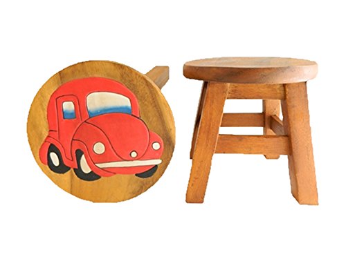 Childrens Wooden Stool - Red Car