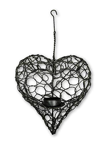 Metal Hanging Heart Tealight Holder - Silver