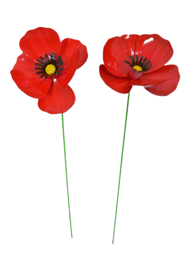 Metal Red Poppy - Two Flowers