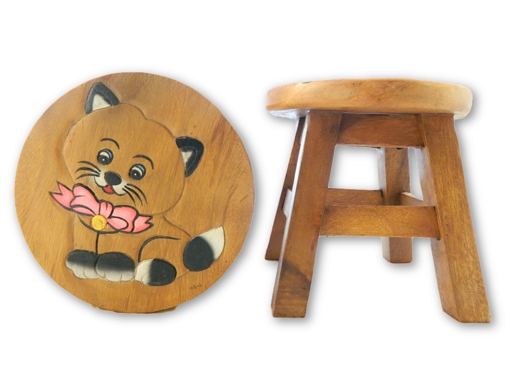 Childrens Wooden Stool - Cat With Bow