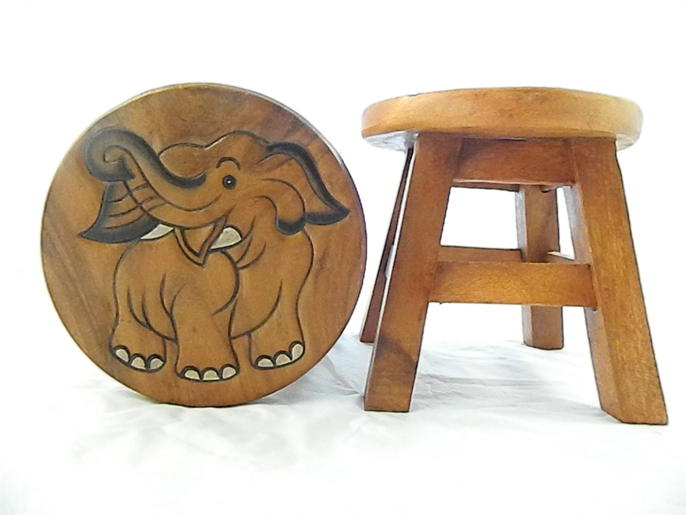 Childrens Wooden Stool - Natural Elephant