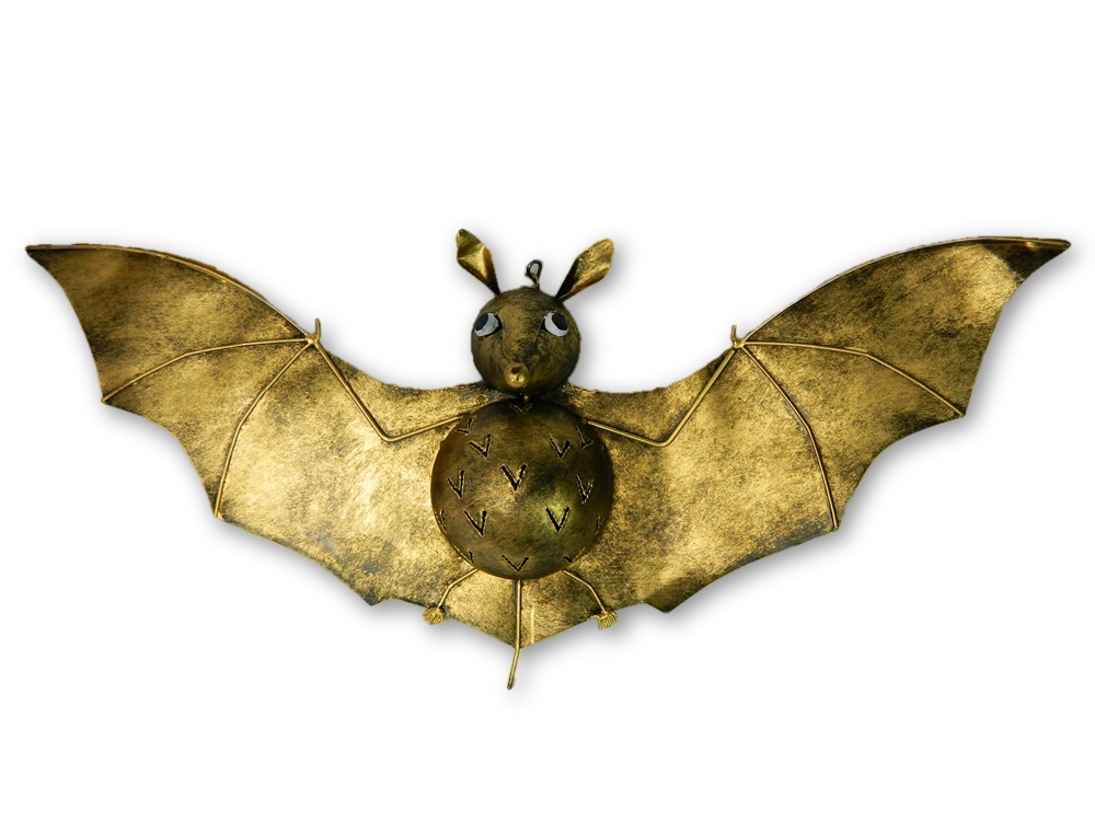 Metal Hanging Bat Tealight Holder - Gold