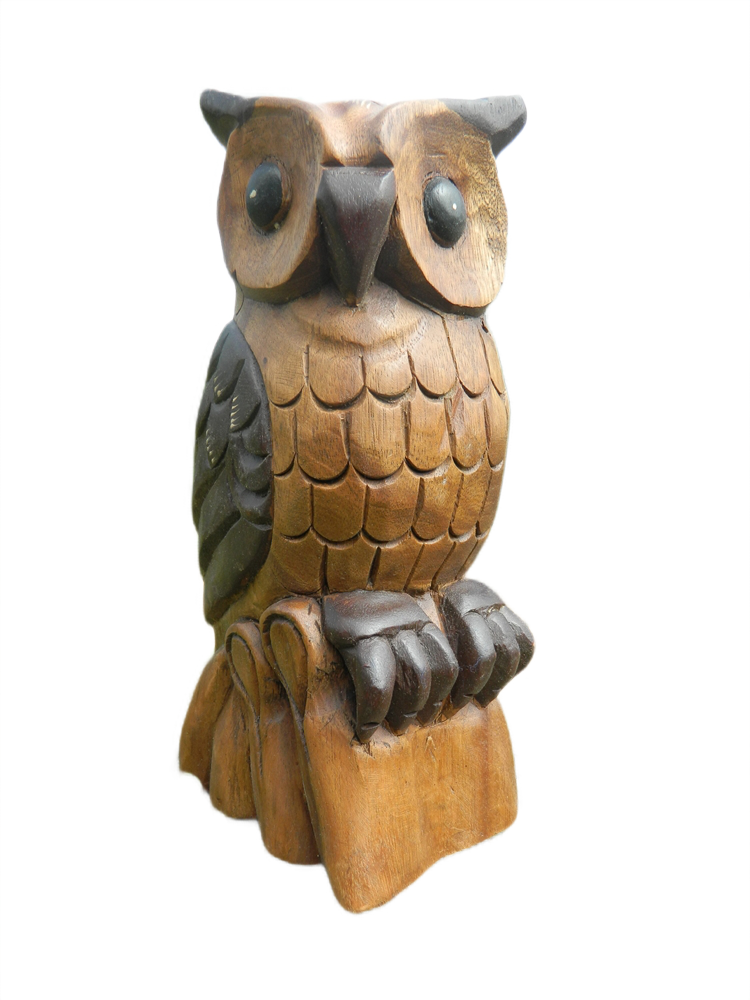 Wooden Owl Carving - Large Horned Owl
